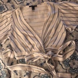 Blue and white tie front top